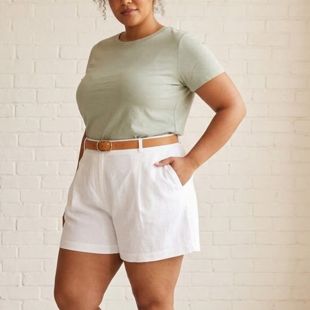 Nordstrom Signature Shorts Women 18 White Linen Viscose Pleated Mini High Rise
